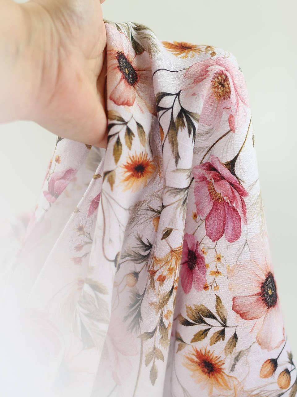 Limitované poklady - kvetinová šatka z ľanu a viskózy