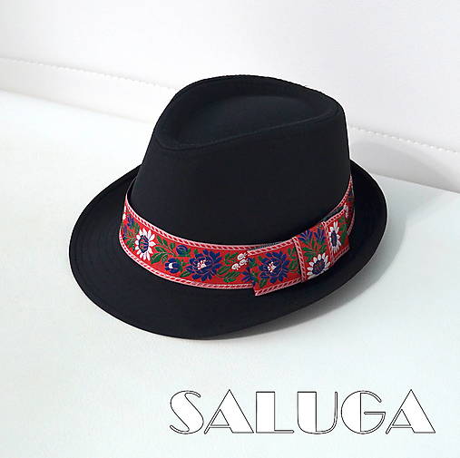 Pánske doplnky - Folklórny klobúk - čierny ľudový folk - červený - 17582994_