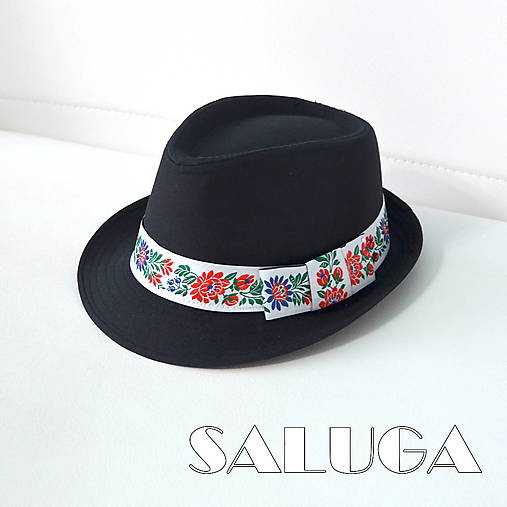 Pánske doplnky - Folklórny klobúk - čierny ľudový folk - biely - 17583000_