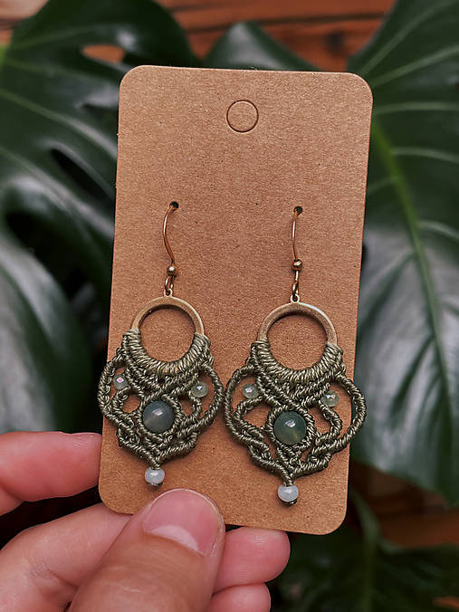 Náušnice - Micro macramé náušnice s achátom - 17583770_