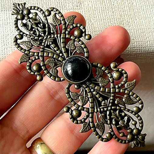 Ozdoby do vlasov - Vintage Filigree Blue Sandstone French Hair Clip / Vintage francúzska spona s modrým slnečným kameňom E070 - 17585376_