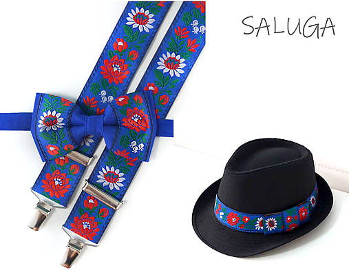 Pánske doplnky - Set - pánsky klobúk, folklórny motýlik a traky - biely - 17584885_