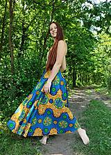 Sukne - AFRICKÁ DLOUHÁ SUKNĚ  - MODRÁ S VĚTRNÍKY - 17586039_