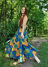 Sukne - AFRICKÁ DLOUHÁ SUKNĚ  - MODRÁ S VĚTRNÍKY - 17586040_