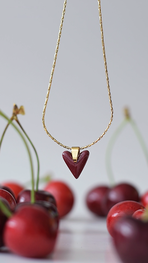 Náhrdelníky - Náhrdelník "Heart" Burgundy - 17585644_