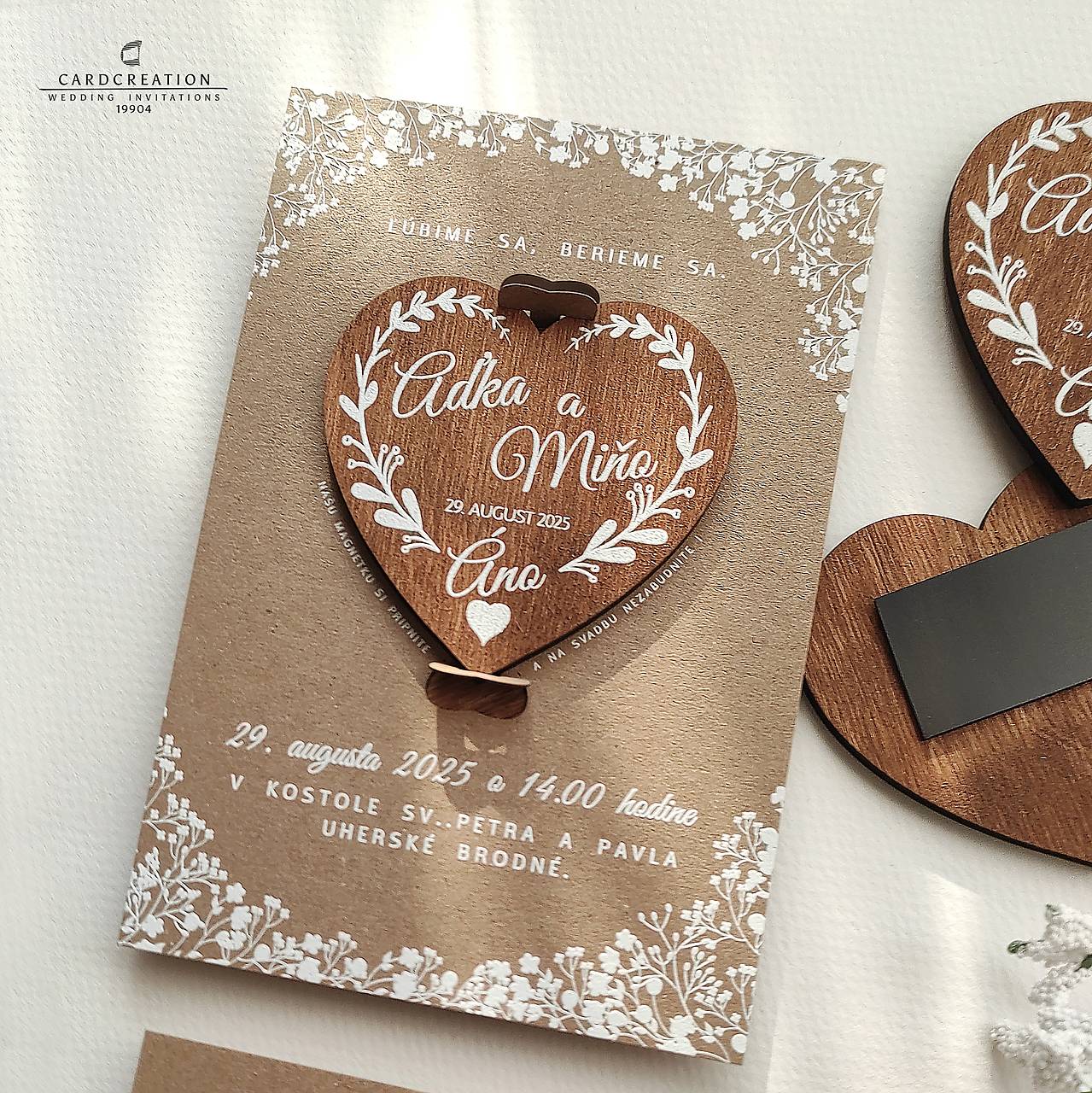 Svadobné oznámenie s drevenou magnetkou 19904