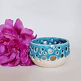 Svietidlá - Keramický svietnik tyrkysovo béžový - 17584467_