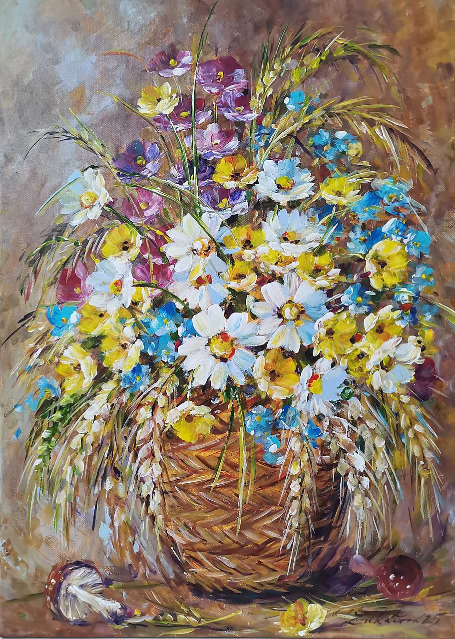 Košík, kvety, hubky...