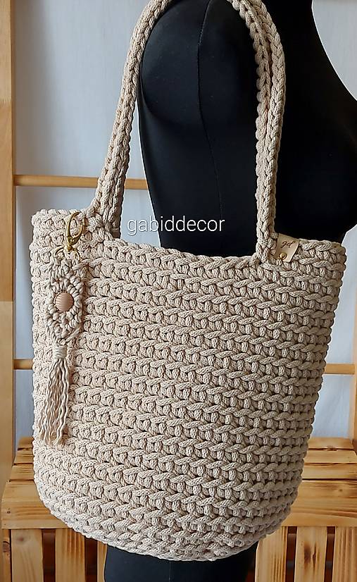 Kabelka/taška z kvalitných šnúr Gabi Basic - vyskladaj si kabelku (schopper) (Kabelka/taška z kvalitných šnúr Gabi Basic - vyskladaj si kabelku (schopper) - warm beige + podšívka)