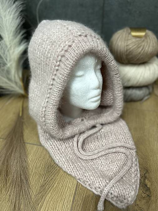 Čiapky, čelenky, klobúky - Balaclava so šatkou  (Ružová) - 17588474_