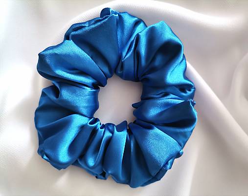Ozdoby do vlasov - Saténová scrunchie maxi - kráľovská modrá - 17587494_