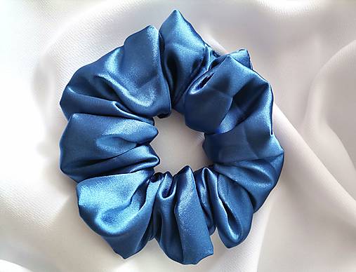 Ozdoby do vlasov - Saténová scrunchie maxi - modrá - 17587495_