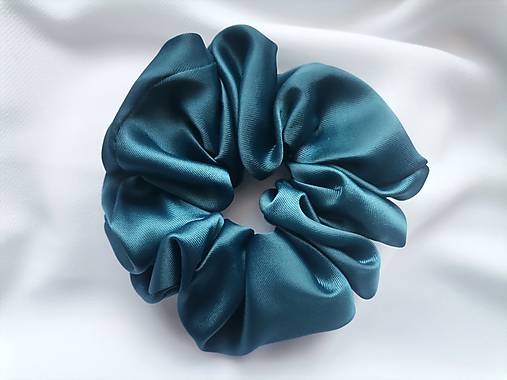 Ozdoby do vlasov - Saténová scrunchie maxi - petrolejová - 17587587_