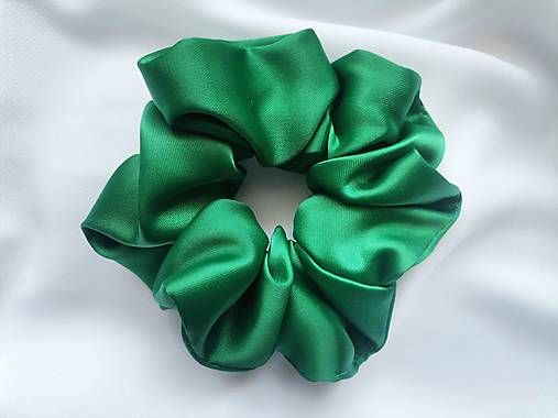 Ozdoby do vlasov - Saténová scrunchie maxi - zelená - 17587605_
