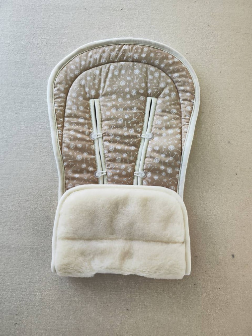 Detský textil - VLNIENKA podložka do kočíka THULE  Urban Glide 3 100% MERINO TOP SUPER WASH Natural  Kvietky béžové - 17589713_