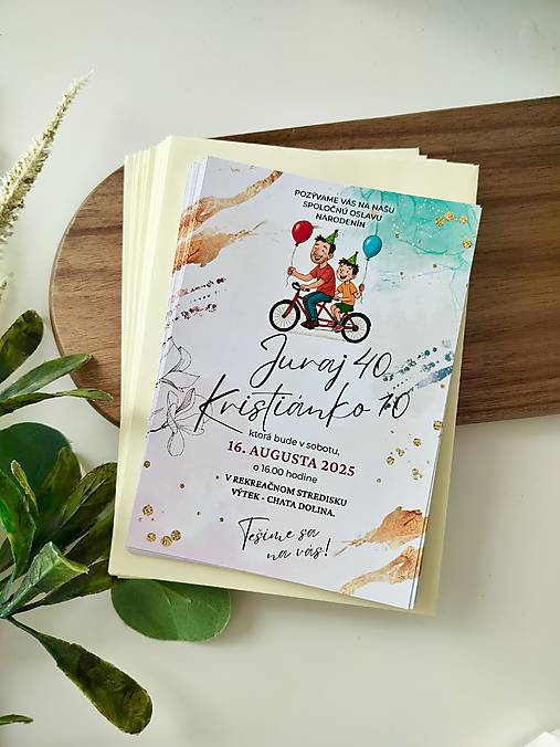 Papiernictvo - Pozvánka na spoločnú oslavu narodenín s bicyklom (Otec a syn) - 17589672_