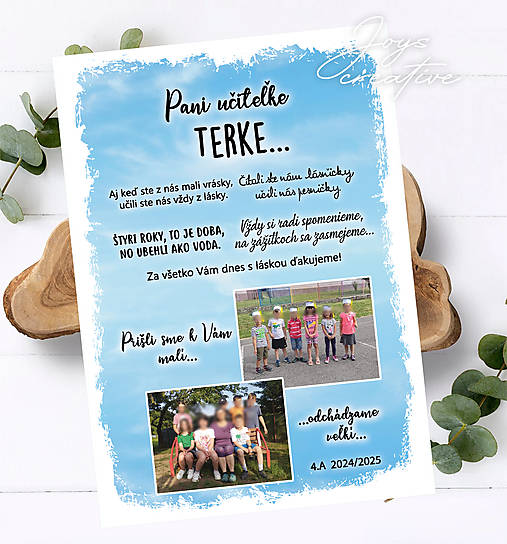 Tabuľky - Poďakovanie na koniec školského roka, tabuľa s fotkou pre pani učiteľku (štvrtáci dve fotky) - 17589983_