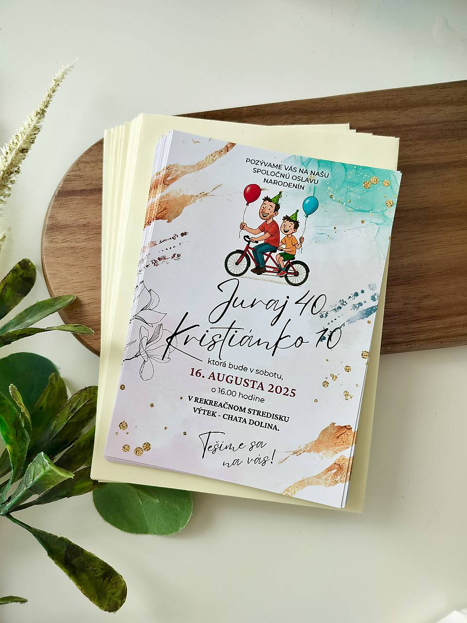 Pozvánka na spoločnú oslavu narodenín s bicyklom (Otec a syn)