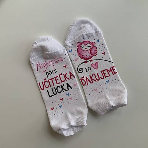 Maľované ponožky pre naj PANI UČITEĽKU (sovičiek)