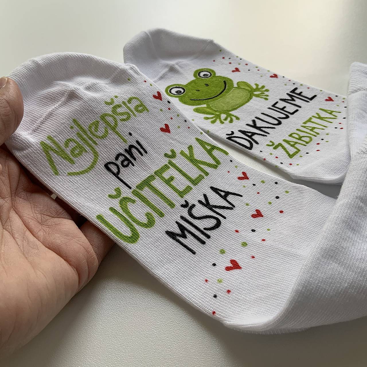 Maľované ponožky pre naj PANI UČITEĽKU (So žabkou)