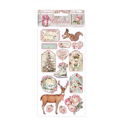 Papier - Stamperia kartonové nálepky Pink Christmas - 17591400_