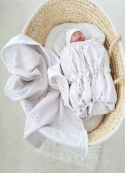 Detský textil - Mušelínová sada pre bábätko margarétky - 17591138_