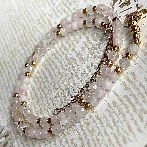 Luxury Rose Quartz Necklace Stainless Steel / Náhrdelník ruženín, oceľ E008