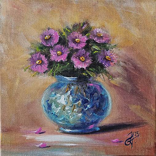 Obrazy - Obraz "Fialové astry" -  plátno, 30x30 cm - 17591571_