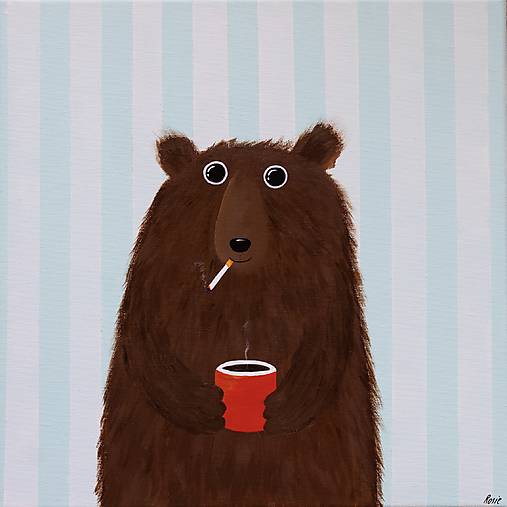 Macko s kávou, Giclée art print 30x36