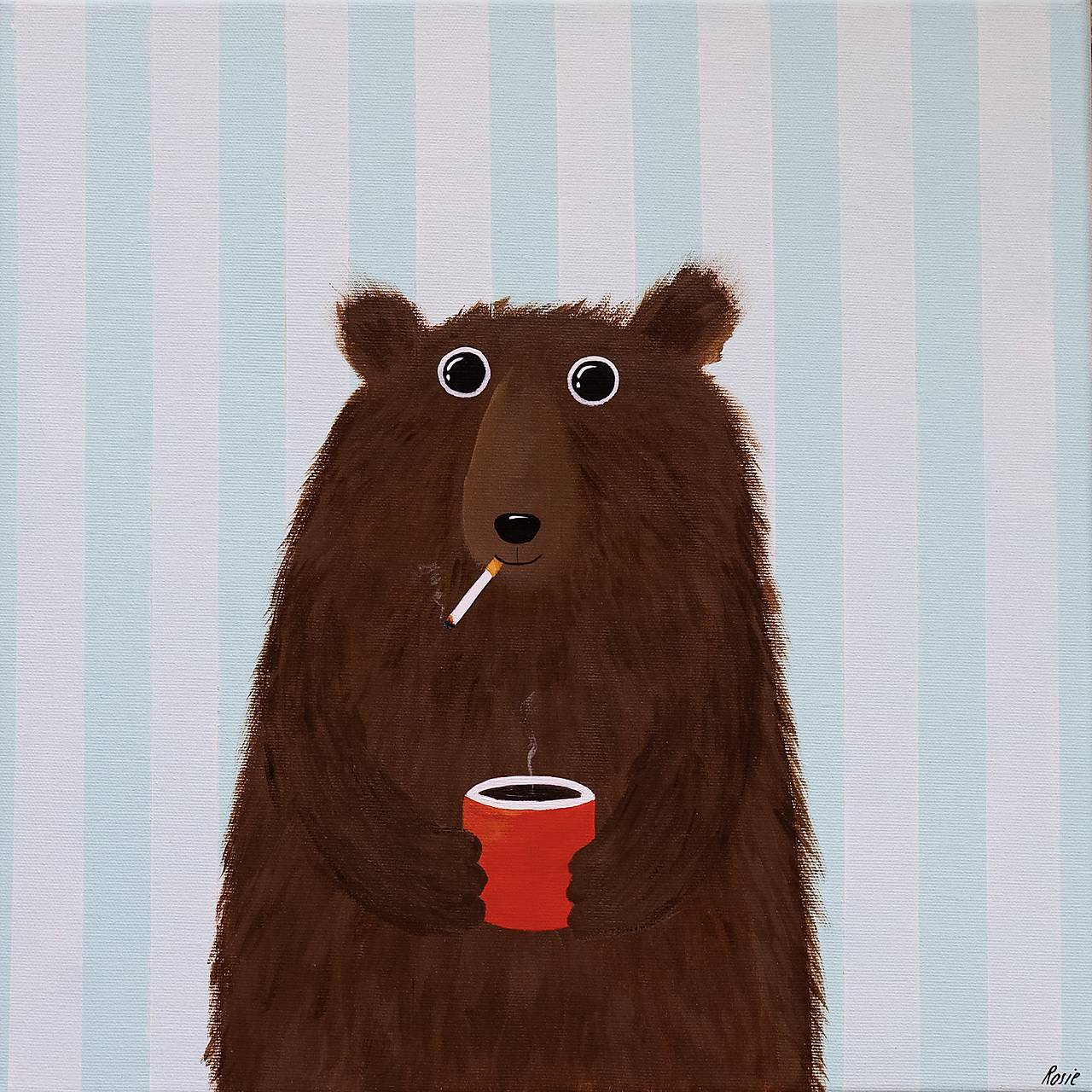Macko s kávou, Giclée art print 30x36