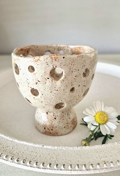 Sviečky - Keramický svietnik (Béžová) - 17593923_