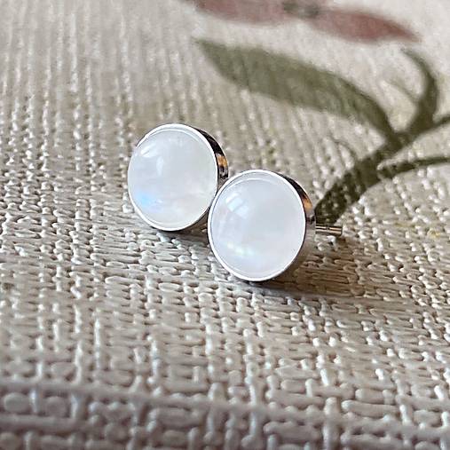 SUPER CENA Moonstone Silver Ag925 Stud Earrings / Strieborné náušnice s mesačným kameňom E055