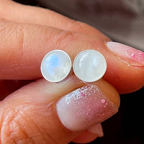 SUPER CENA Moonstone Silver Ag925 Stud Earrings / Strieborné náušnice s mesačným kameňom E055