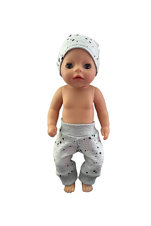 Hračky - Tepláky s čiapkou pre bábiku BABY BORN - 36 cm, šedé frkance - 17596661_