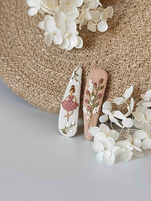 Ozdoby do vlasov - Ručne vyšivané sponky - Baletka, kvety - 17597934_