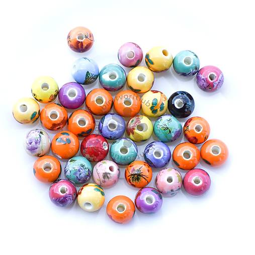 Korálky - (5305) Porcelánové korálky, 10 mm - 10 g (cca 10 ks) - 17598521_