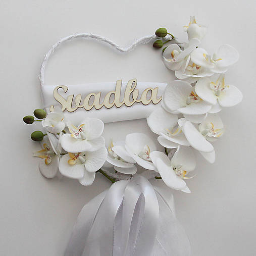 Svadobné srdiečko s dlhou mašlou