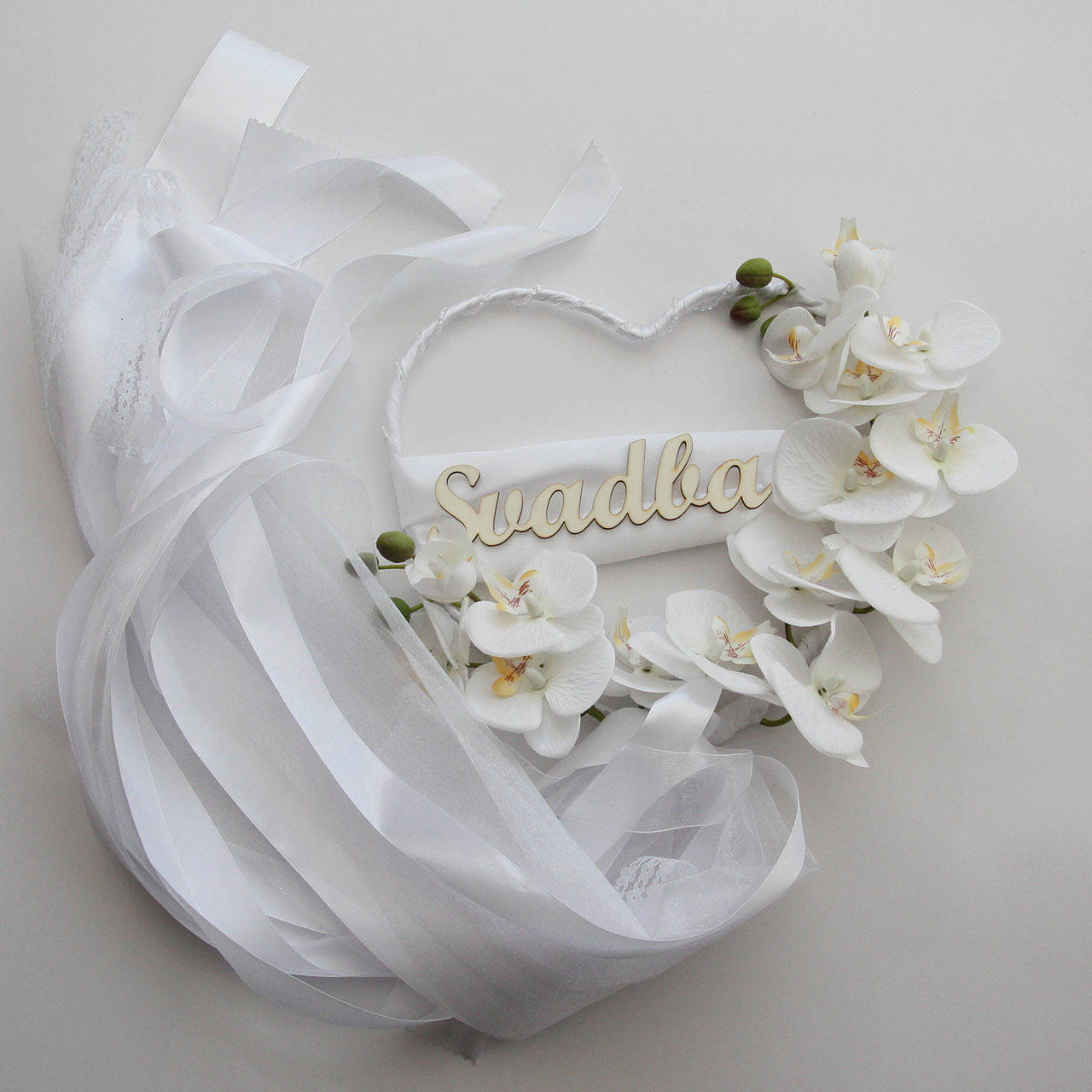 Svadobné srdiečko s dlhou mašlou