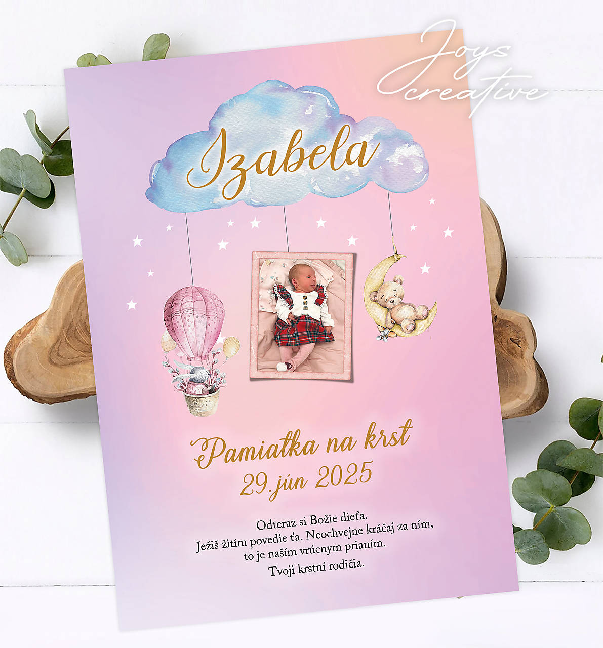 Darček ku krstu - krstinová tabuľka (dievčenská s iným textom)