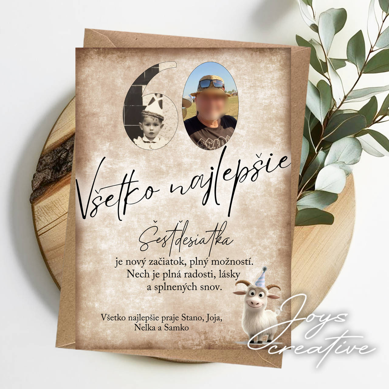 Narodeninové blahoželanie pre muža s fotkou z detstva a súčasnosti