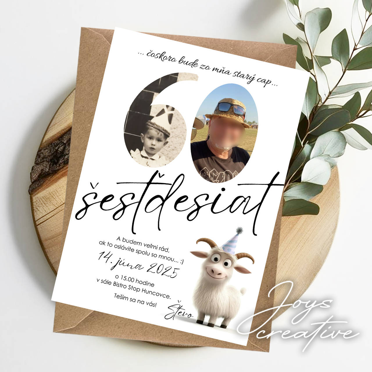 Pozvánka na narodeniny pre chlapa, starý cap s fotkami