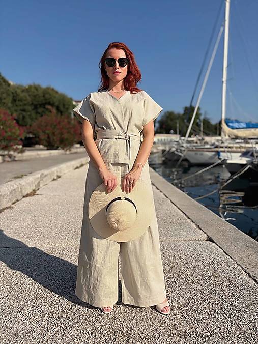 Nohavice - Ľanový komplet (nohavice a kimono) - 17602419_