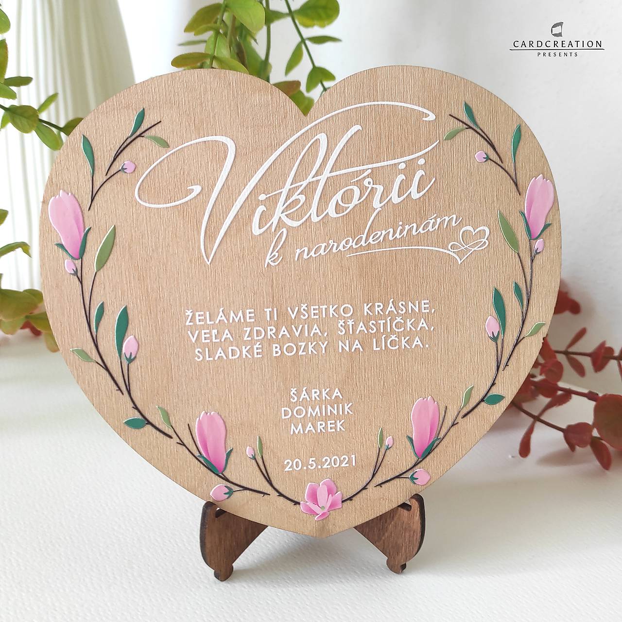 Srdiečko s venovaním ako narodeninový darček - drevený darček ND001W