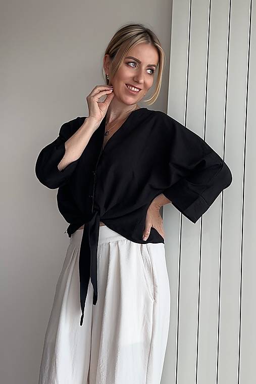 Topy, tričká, tielka - Top na gombíky čierny Poppy - 17604125_