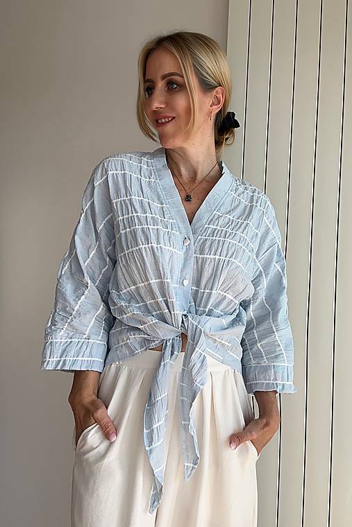 Topy, tričká, tielka - Top na gombíky blue Poppy - 17604174_