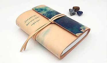 Papiernictvo - Kožený zápisník Blue A5 s vlastným textom - 17605853_