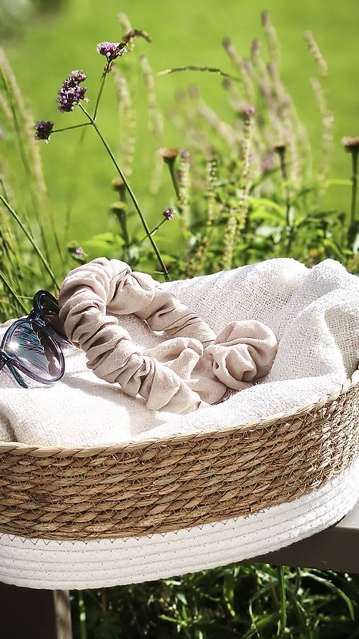 Čiapky, čelenky, klobúky - Scrunchie ľanová čelenka - 17605981_