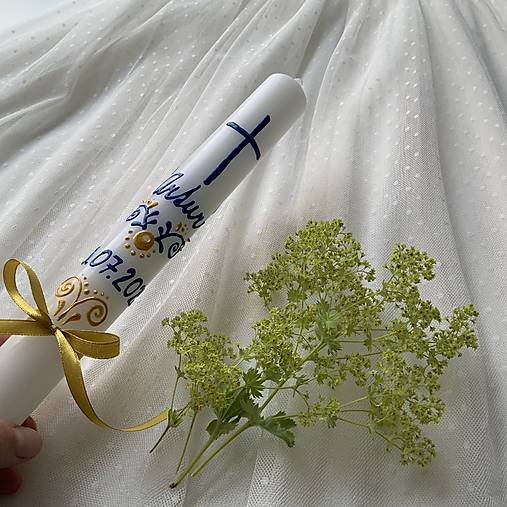 Ručne maľovaná krstná svieca s personalizáciou – 35 cm, biely vosk