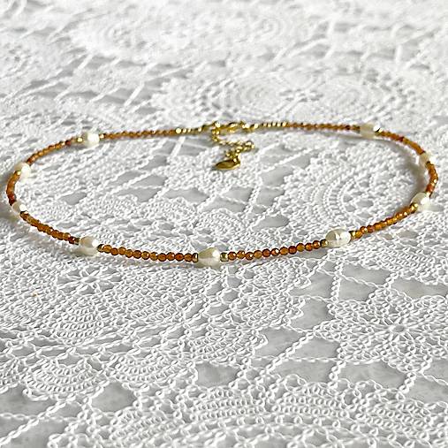 Luxury Garnet Hessonite and Pearls Set Stainless Steel / Set náhrdelníka a náramku granát, perly  E008