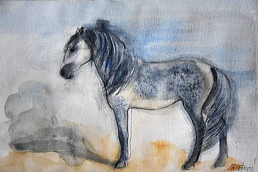 Kresby - Mustang, kôň akvarel - 17606665_